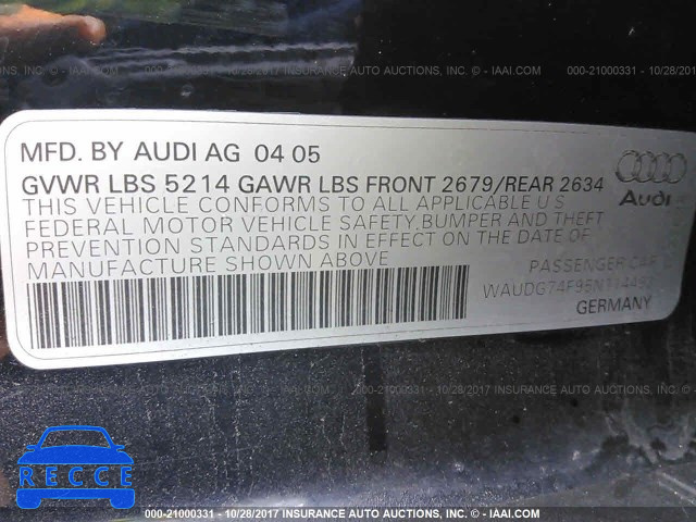 2005 Audi A6 3.2 QUATTRO WAUDG74F95N114493 image 8