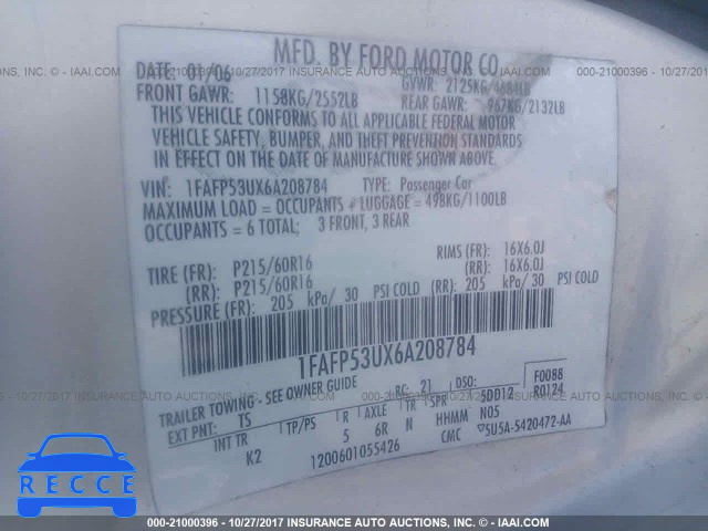 2006 Ford Taurus 1FAFP53UX6A208784 image 8