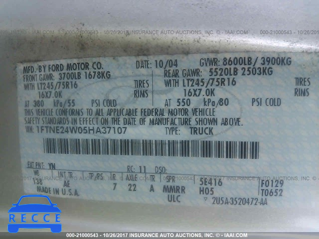 2005 Ford Econoline 1FTNE24W05HA37107 image 8