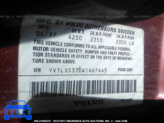 1998 Volvo S70 T5 TURBO YV1LS5370W1467445 image 8