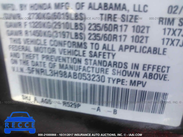 2010 Honda Odyssey TOURING 5FNRL3H98AB053230 image 8