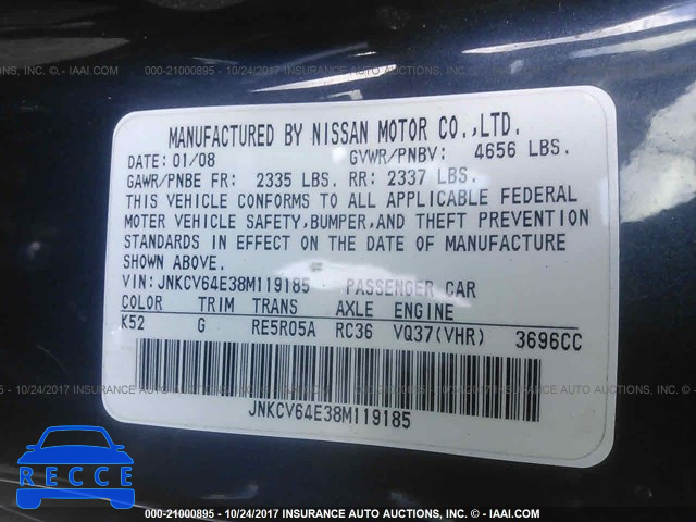 2008 Infiniti G37 JNKCV64E38M119185 image 8