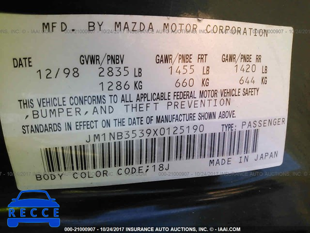 1999 Mazda MX-5 Miata JM1NB3539X0125190 image 8