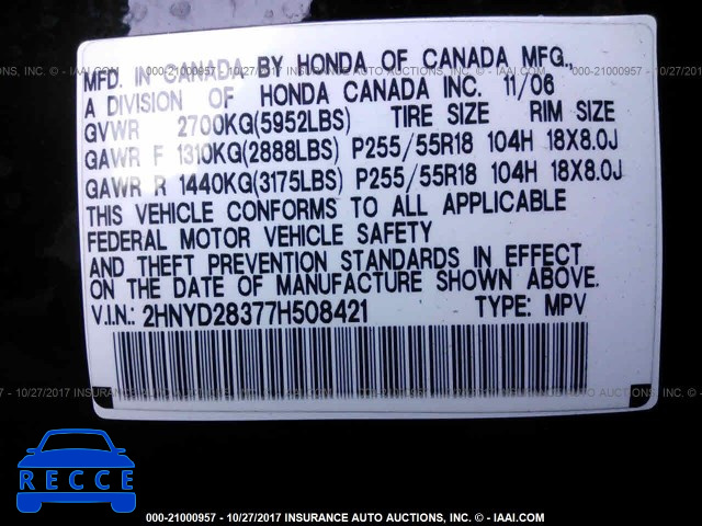2007 Acura MDX TECHNOLOGY 2HNYD28377H508421 image 8