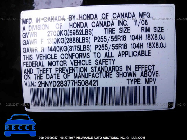 2007 Acura MDX TECHNOLOGY 2HNYD28377H508421 Bild 8