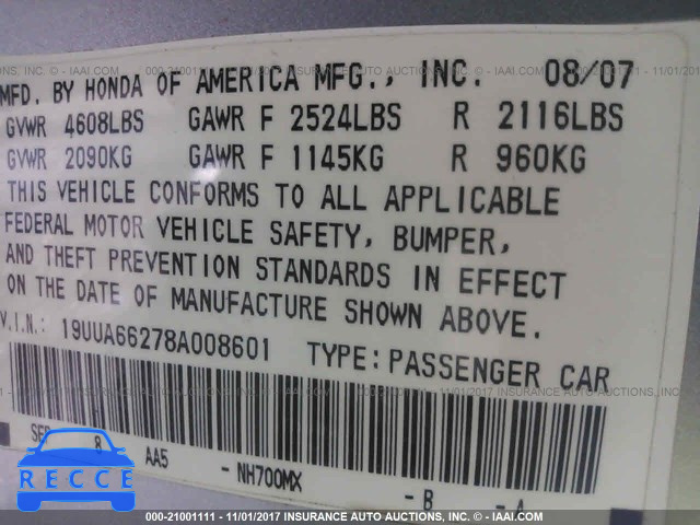 2008 Acura TL 19UUA66278A008601 image 8