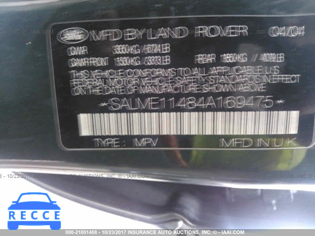 2004 Land Rover Range Rover SALME11484A169475 зображення 8