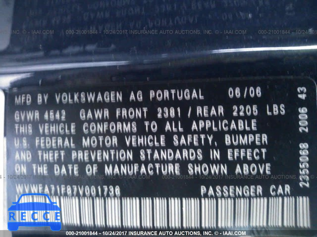 2007 Volkswagen EOS WVWFA71F87V001736 image 8