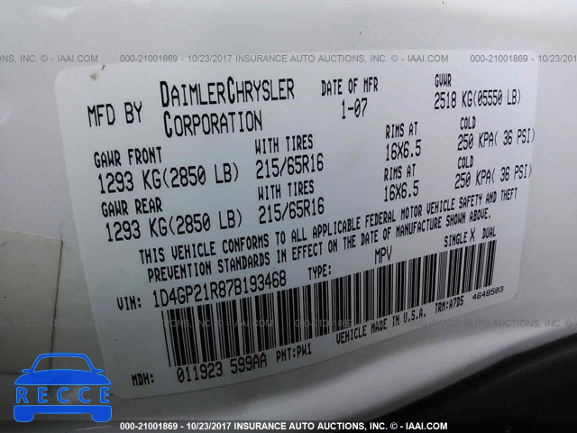 2007 DODGE CARAVAN 1D4GP21R87B193468 image 8