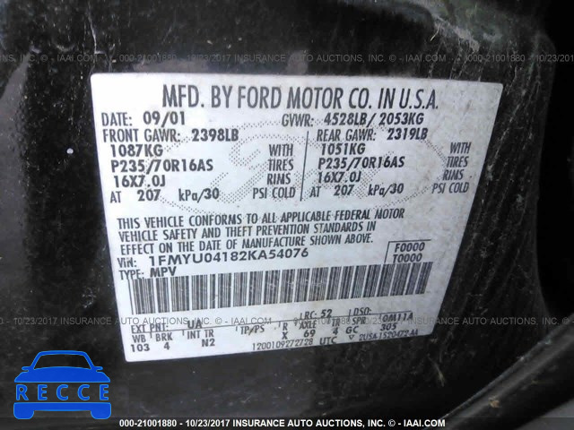 2002 Ford Escape XLT 1FMYU04182KA54076 image 8