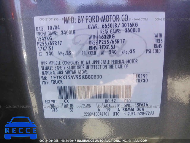 2005 Ford F150 1FTRX12W95KB80830 image 8