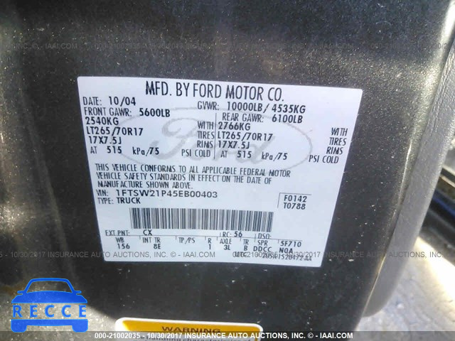 2005 Ford F250 SUPER DUTY 1FTSW21P45EB00403 image 8