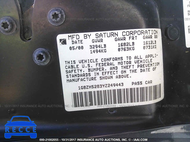 2000 Saturn SL1 1G8ZH5283YZ249443 image 8