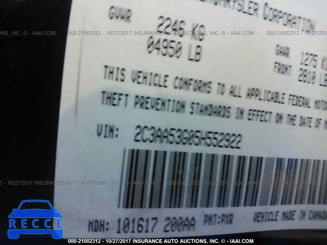 2005 Chrysler 300 2C3AA53G05H552922 image 8