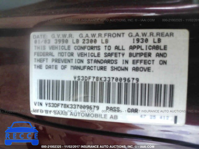 2003 Saab 9-3 SE YS3DF78K337009679 image 8