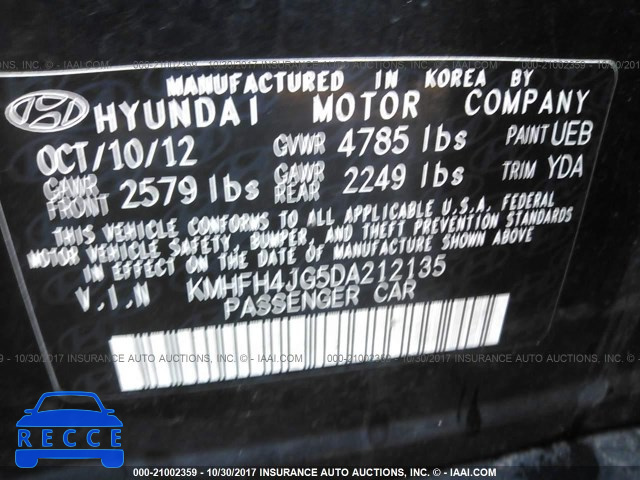 2013 Hyundai Azera GLS/LIMITED KMHFH4JG5DA212135 image 8