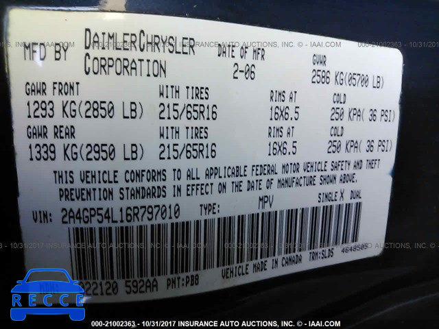 2006 Chrysler Town and Country 2A4GP54L16R797010 image 8