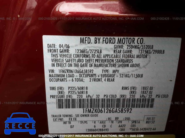 2006 Ford Freestyle LIMITED 1FMZK06126GA58592 зображення 8
