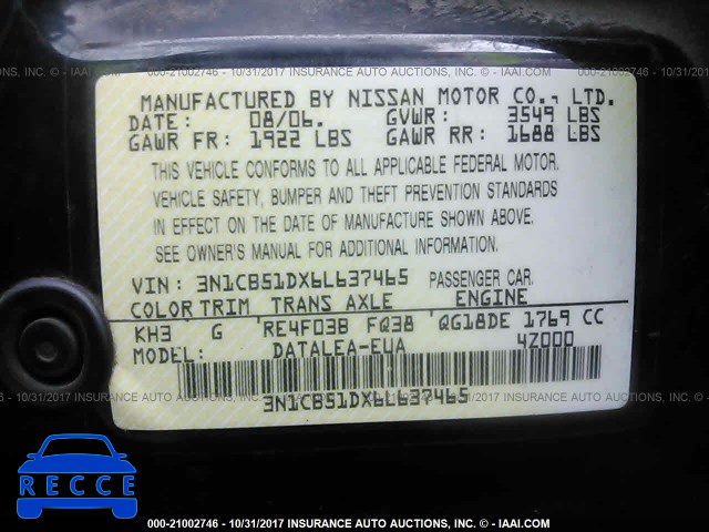 2006 Nissan Sentra 3N1CB51DX6L637465 image 8