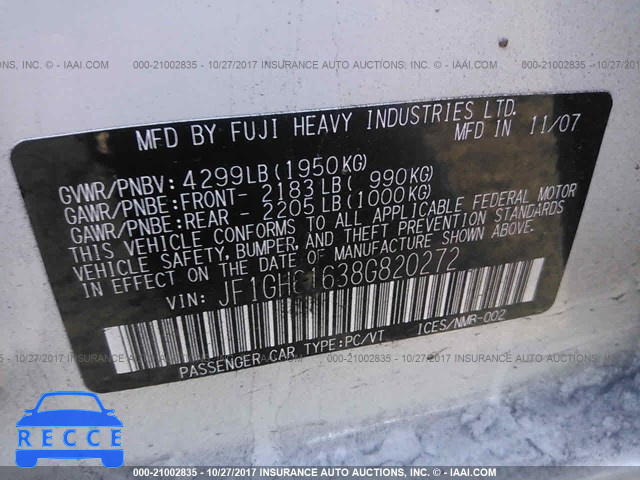 2008 Subaru Impreza JF1GH61638G820272 image 8
