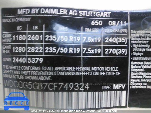 2012 Mercedes-benz GLK 350 WDCGG5GB7CF749324 зображення 8