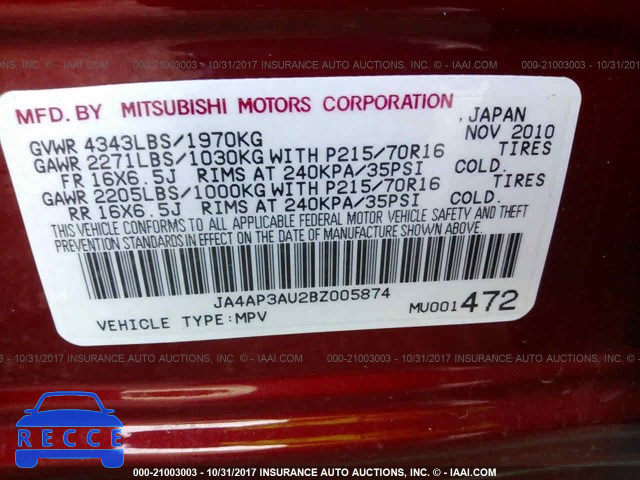 2011 Mitsubishi Outlander Sport ES JA4AP3AU2BZ005874 image 8