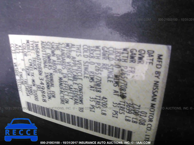 2008 Nissan Titan XE/SE/LE 1N6BA07D88N349868 Bild 8