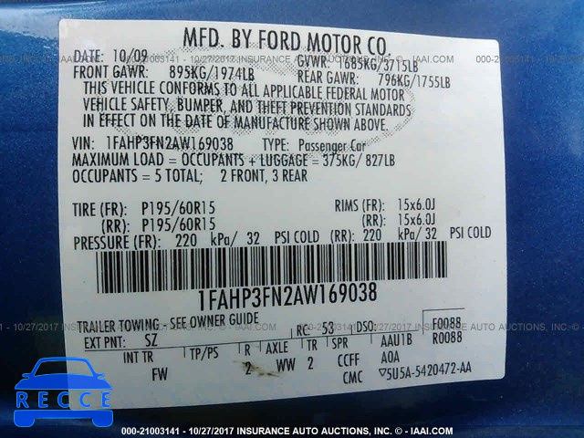2010 Ford Focus 1FAHP3FN2AW169038 Bild 8