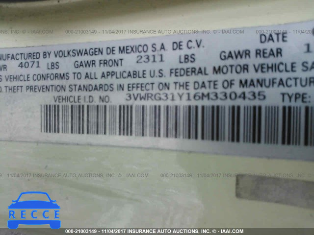 2006 Volkswagen New Beetle CONVERTIBLE OPTION PKG 1 3VWRG31Y16M330435 image 8