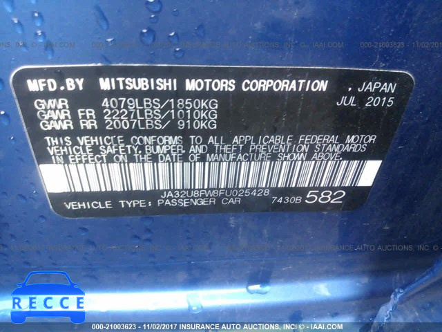 2015 Mitsubishi Lancer GT JA32U8FW8FU025428 зображення 8