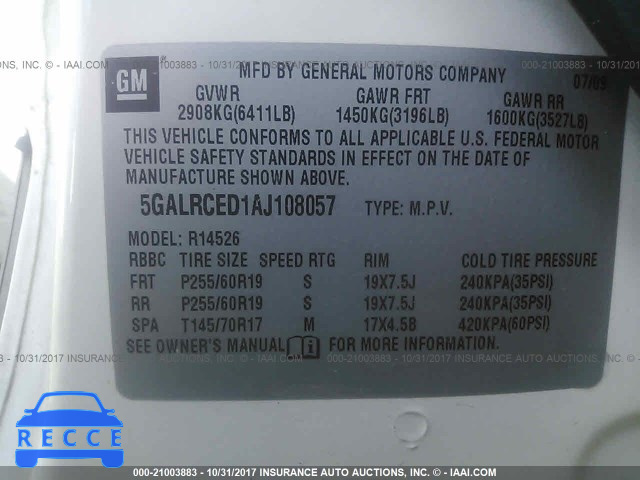 2010 Buick Enclave CXL 5GALRCED1AJ108057 image 8