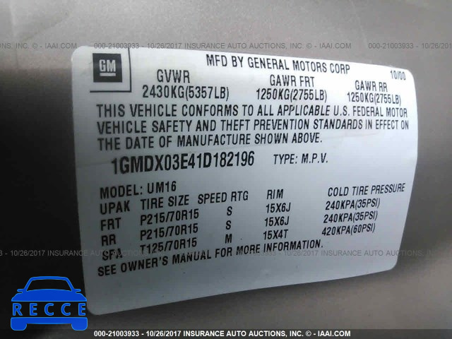 2001 Pontiac Montana 1GMDX03E41D182196 image 8