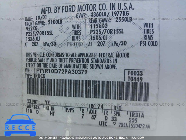 2002 Ford Ranger 1FTYR10D72PA30379 image 8