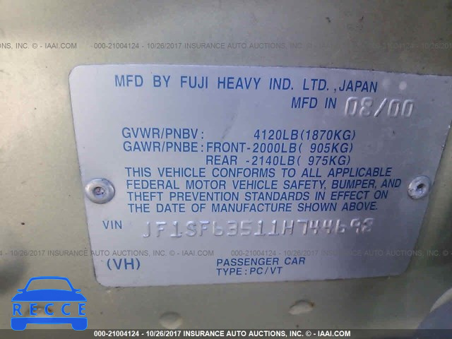 2001 Subaru Forester L JF1SF63511H744698 image 8