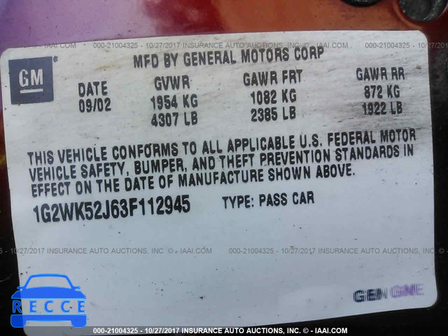 2003 Pontiac Grand Prix SE 1G2WK52J63F112945 image 8