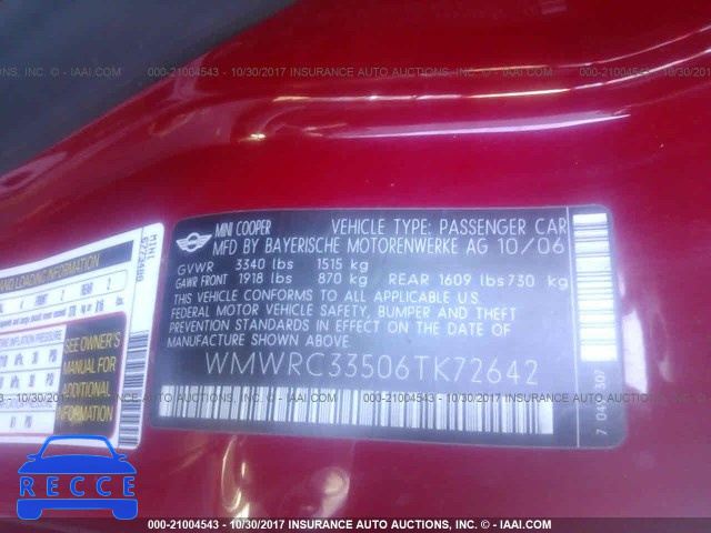2006 MINI COOPER WMWRC33506TK72642 image 8