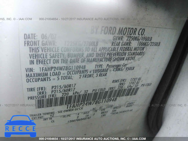 2008 Ford Taurus 1FAHP24W78G110948 image 8