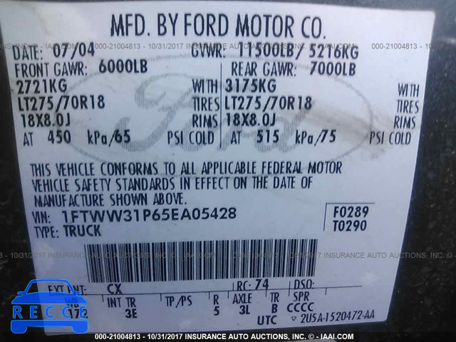 2005 Ford F350 SRW SUPER DUTY 1FTWW31P65EA05428 image 8