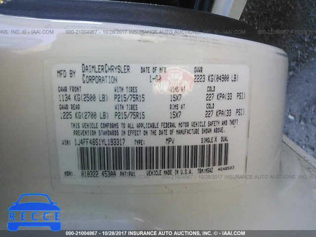 2000 Jeep Cherokee SPORT 1J4FF48S1YL193317 image 8