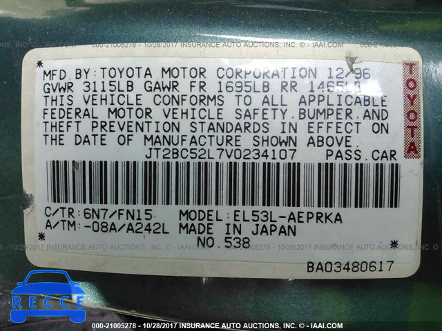 1997 Toyota Tercel CE JT2BC52L7V0234107 image 8
