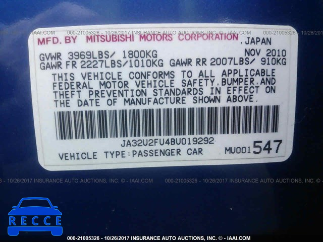 2011 Mitsubishi Lancer ES/ES SPORT JA32U2FU4BU019292 Bild 8