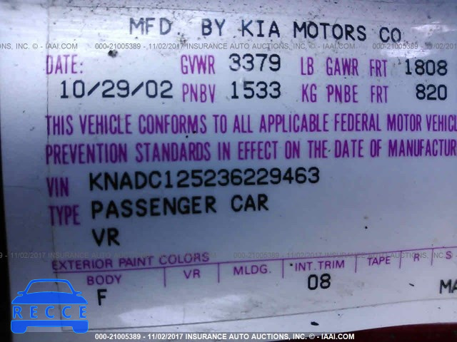 2003 KIA RIO KNADC125236229463 зображення 8