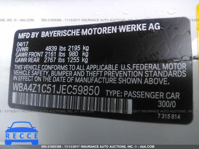 2018 BMW 430I WBA4Z1C51JEC59850 зображення 8