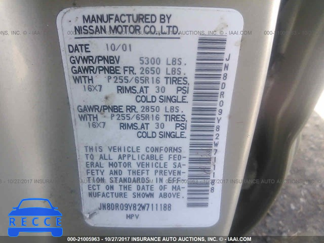 2002 Nissan Pathfinder JN8DR09Y82W711188 image 8