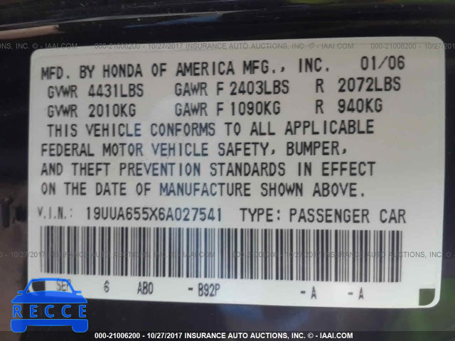 2006 Acura 3.2TL 19UUA655X6A027541 image 8