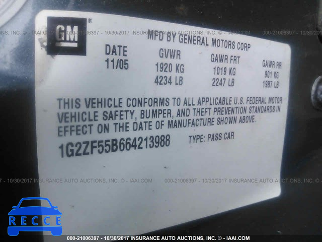 2006 Pontiac G6 1G2ZF55B664213988 зображення 8