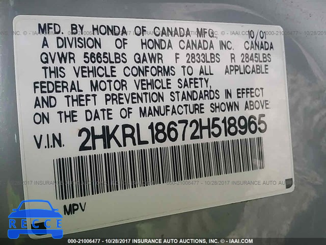 2002 Honda Odyssey 2HKRL18672H518965 image 8