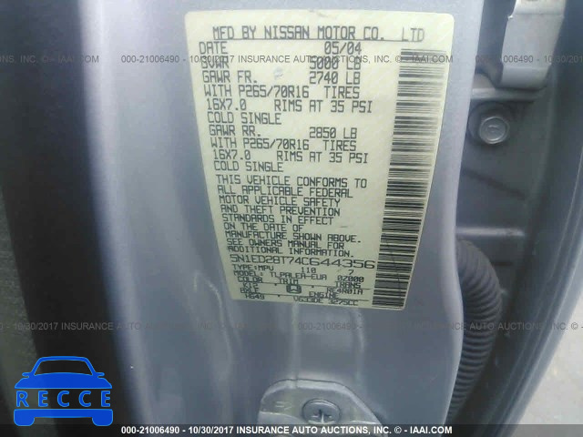 2004 Nissan Xterra XE/SE 5N1ED28T74C644356 image 8