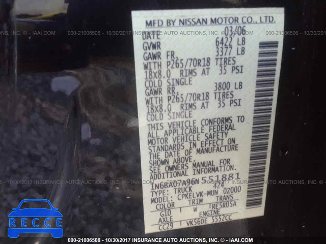 2006 NISSAN TITAN 1N6BA07A96N551881 зображення 8