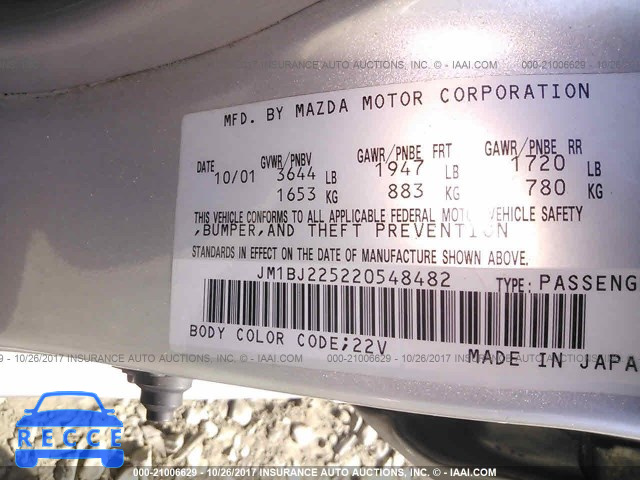 2002 Mazda Protege DX/LX/ES JM1BJ225220548482 зображення 8